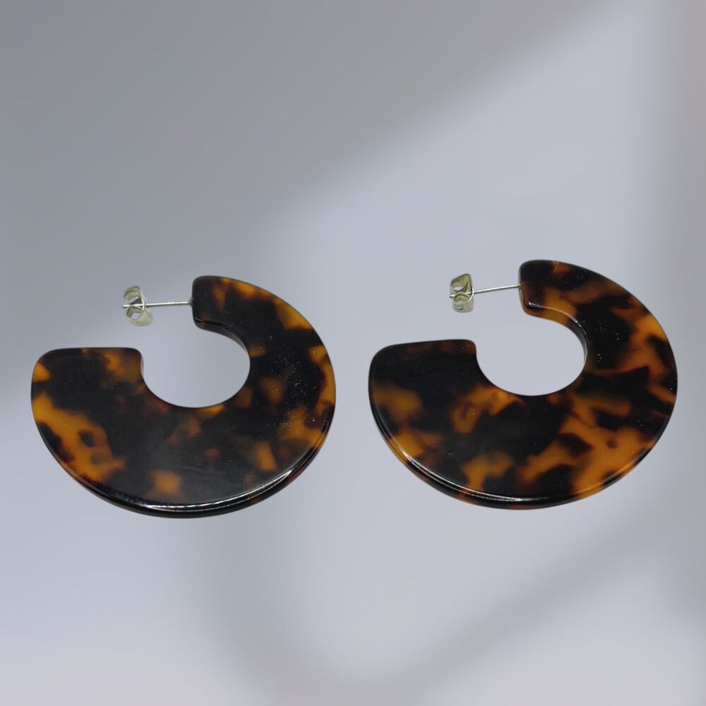 Tortoise Shell Print Acrylic Hoop Earrings Large Statement Boho Hippie Festival - Picture 4 of 7